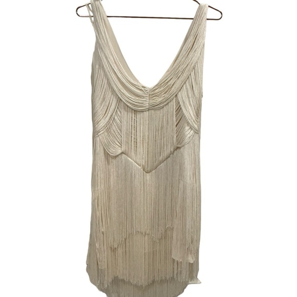 HAUTE HIPPIE Off White Swan Fringe Dress Size Large VGUC - Picture 7 of 11